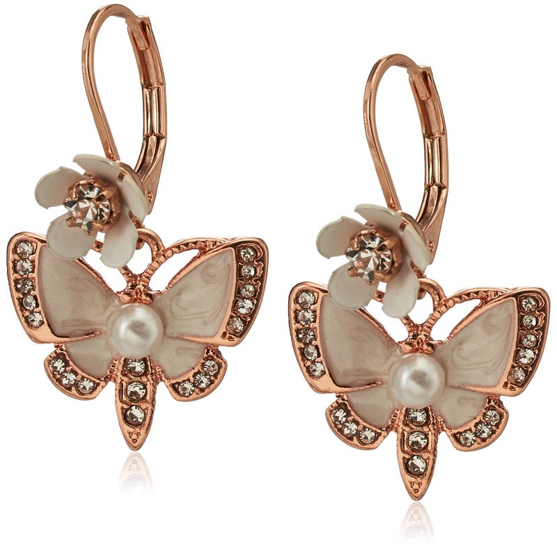 Betsey Johnson Rose Gold Butterfly Drop Earring - Image 1